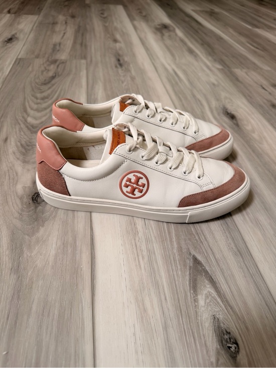 Tory Burch Shoes - Tory Burch Leather Sneakers White Pink Suede Size 9